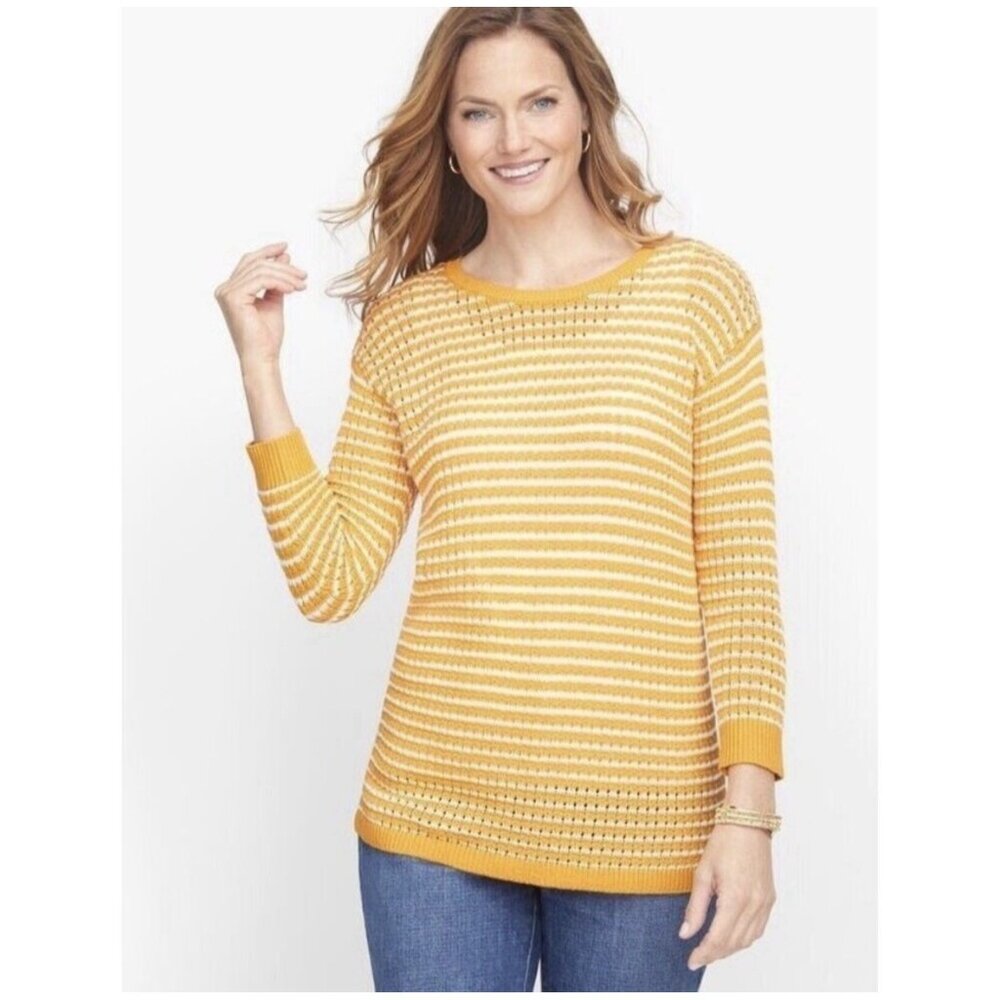 NWOT Talbots Women’s Small Mixed Yarn Jungle Stripe Long Sleeve Sweater Yellow